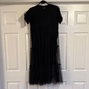 Chic Black Tulle Midi Dress